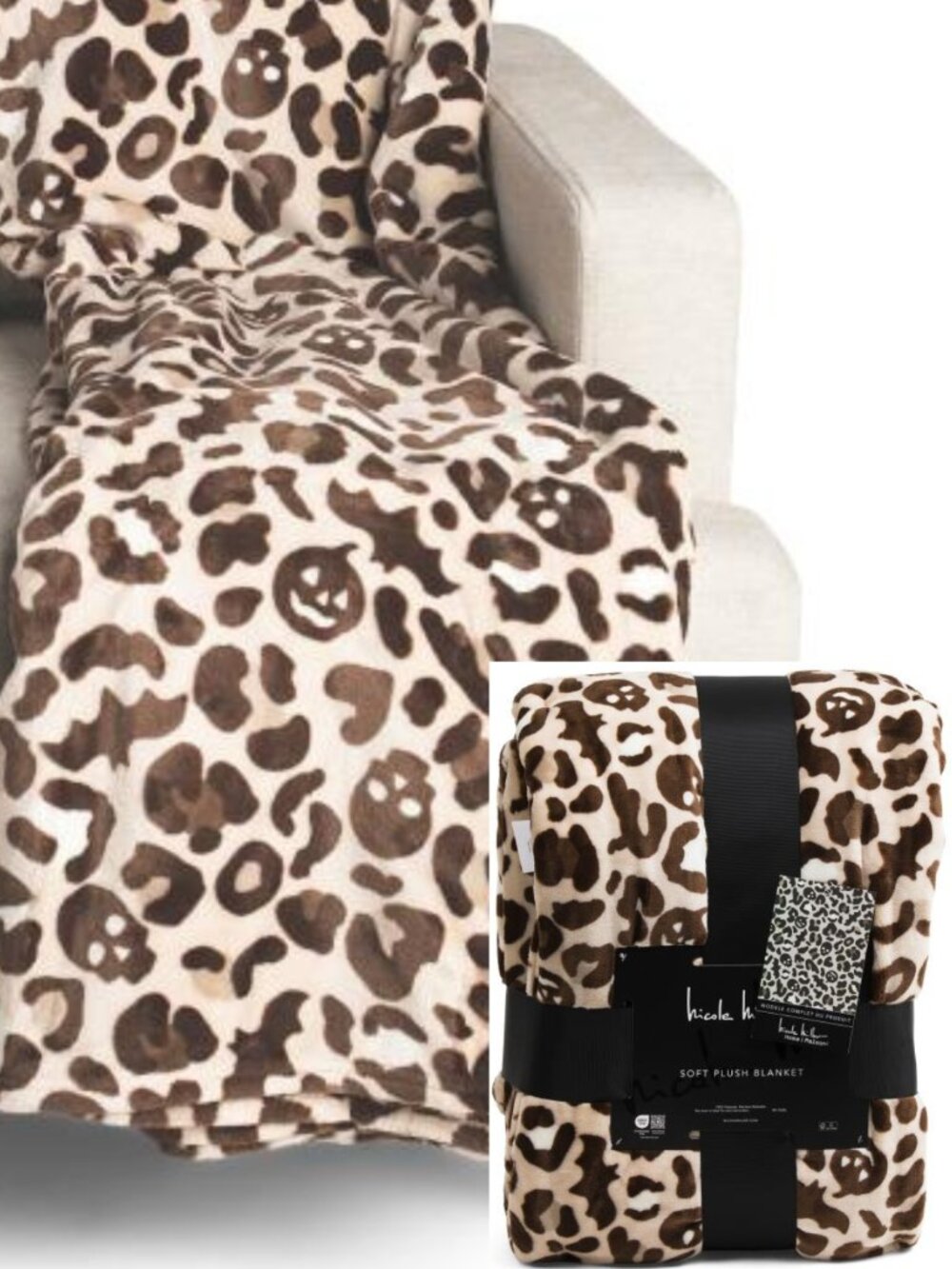 Halloween Leopard Print Hidden Skull Throw Blanket